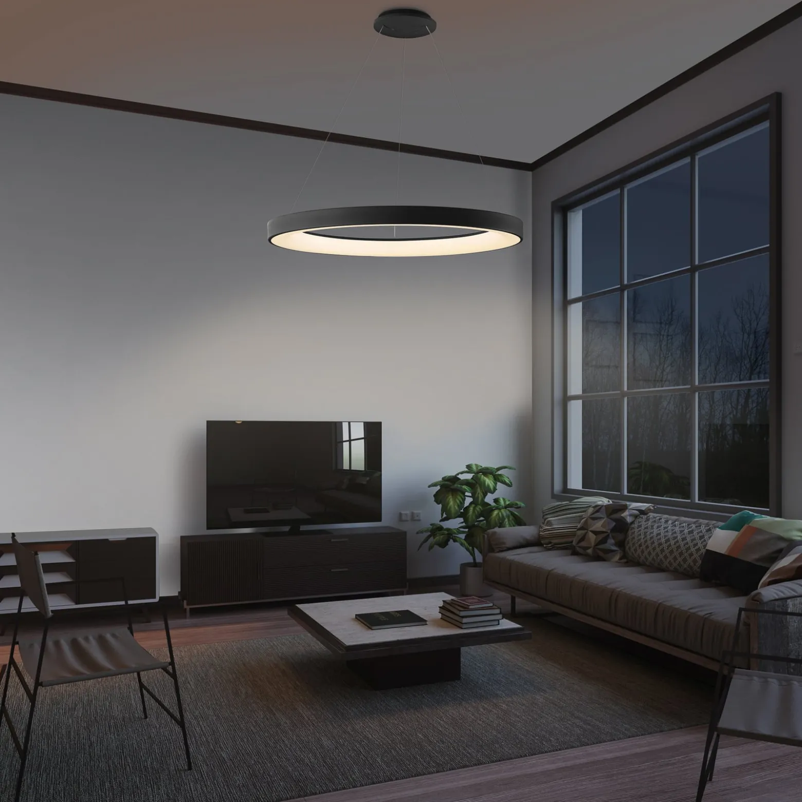 Smart LED-Hängelampe Niseko II, 50 cm, schwarz, CCT, dimmbar