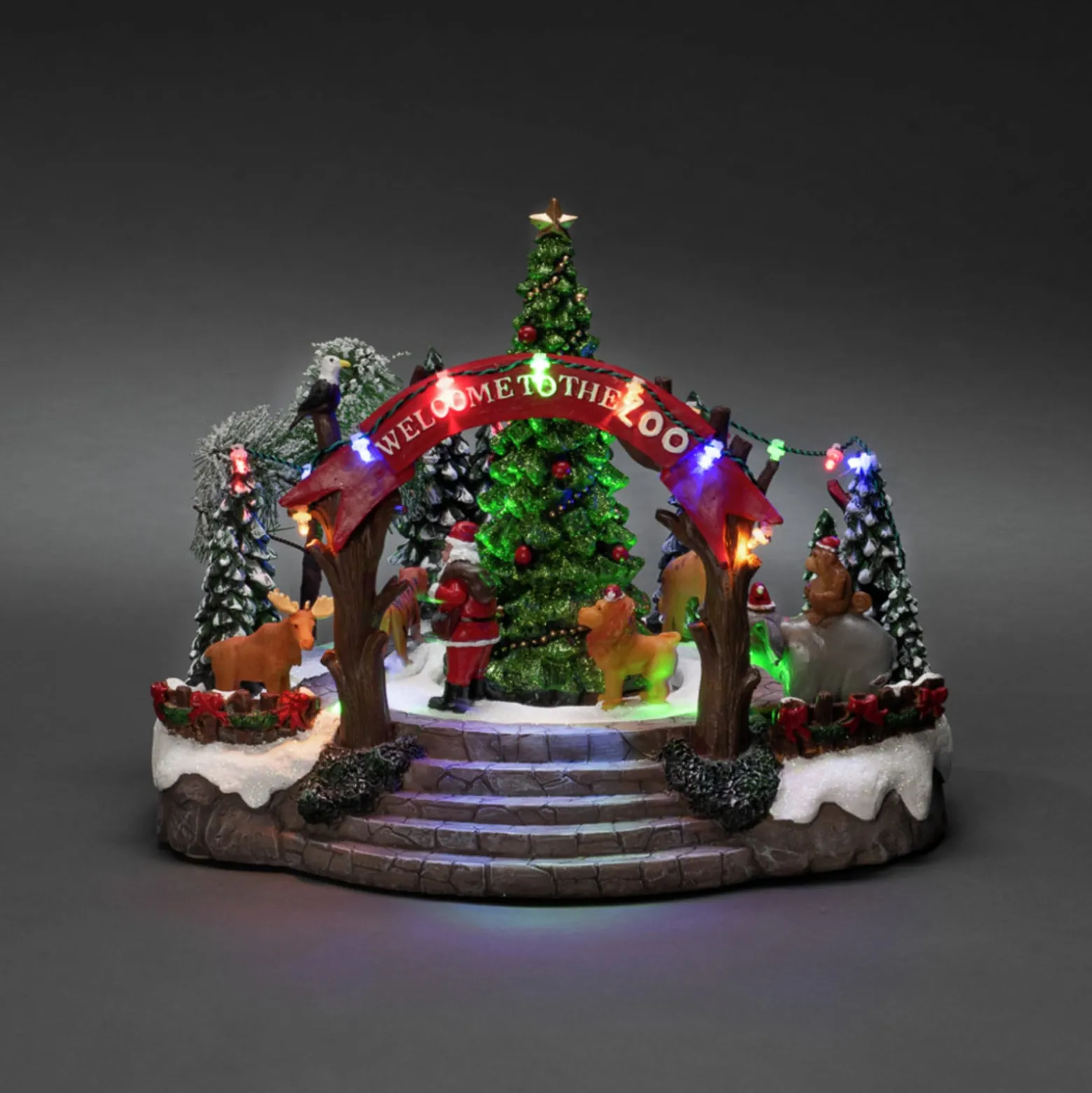 Tischdeko Weihnachtszoo, bunte LEDs und Musik