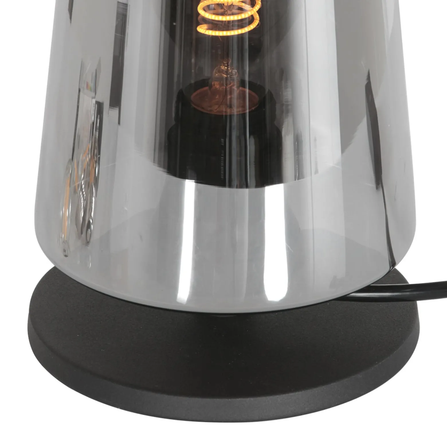 Tischlampe Ancilla, schwarz/rauch, 26 cm, Metall, Glas, E27