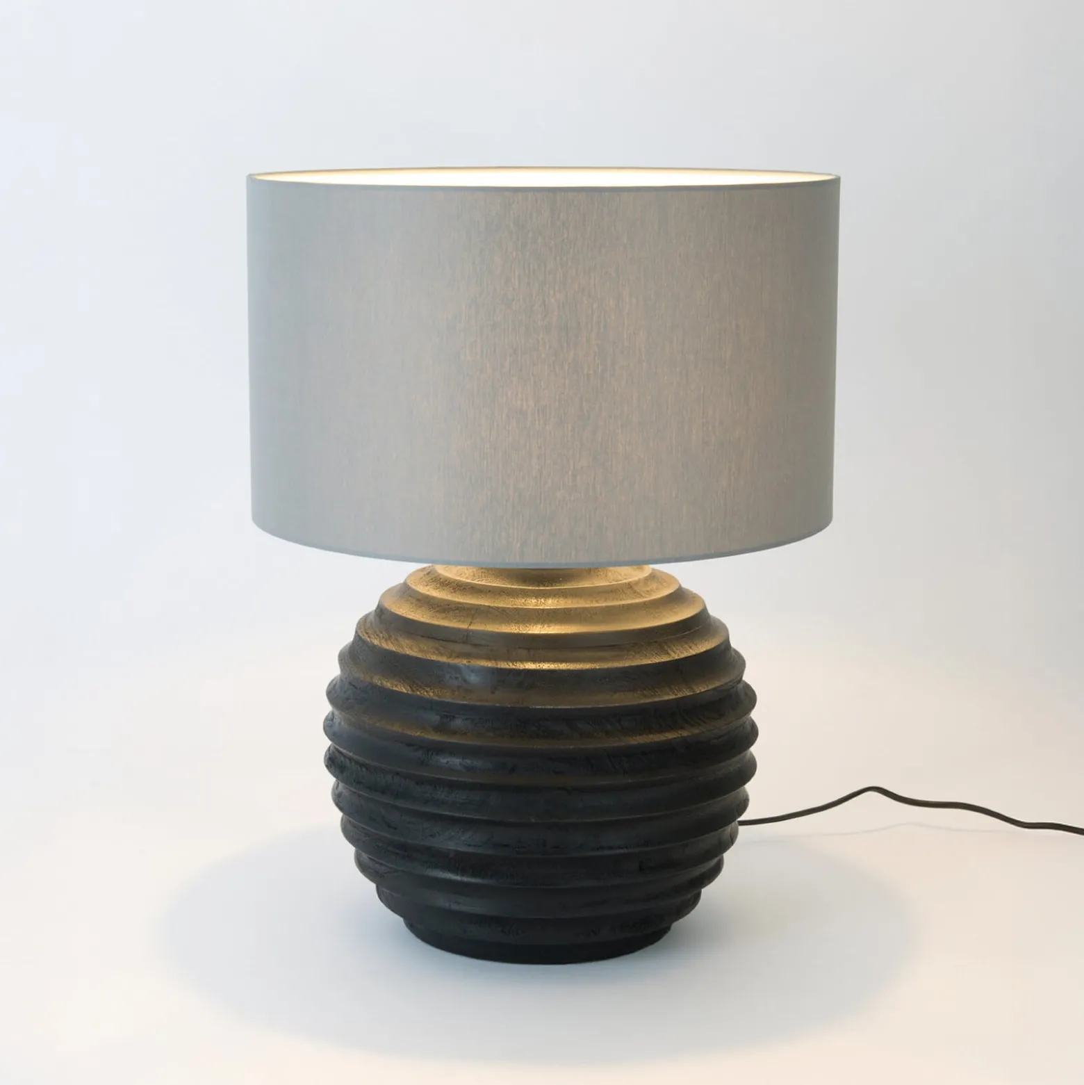Tischlampe GIOACCHINO, schwarz/grau, Höhe 50 cm, Holz/Chintz