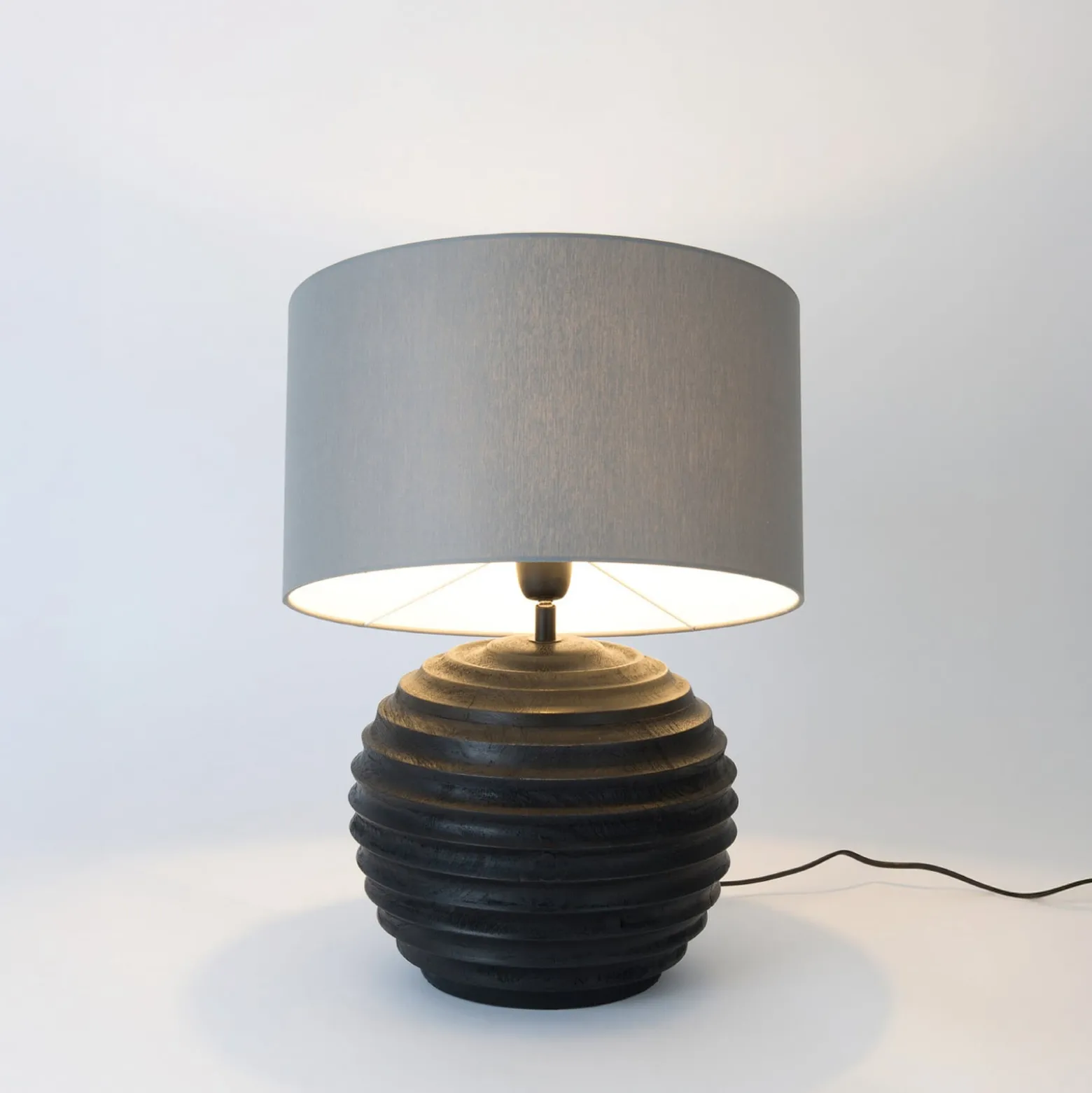 Tischlampe GIOACCHINO, schwarz/grau, Höhe 50 cm, Holz/Chintz