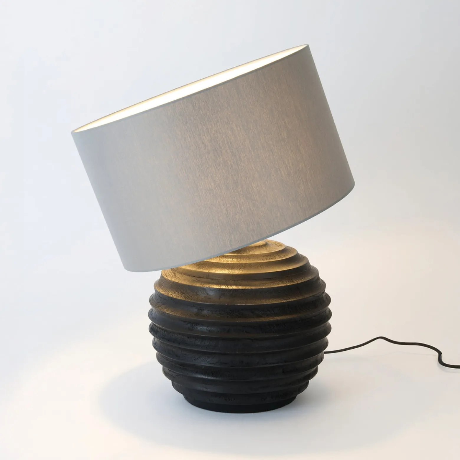 Tischlampe GIOACCHINO, schwarz/grau, Höhe 50 cm, Holz/Chintz