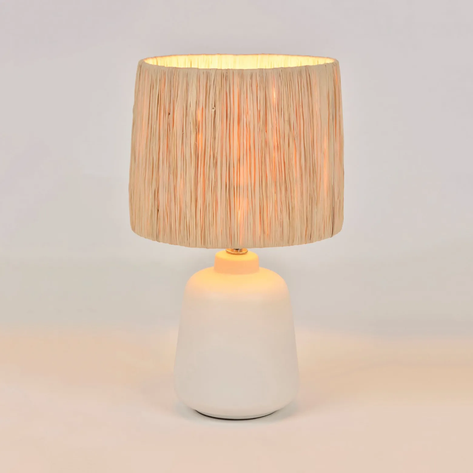 Tischlampe Paros, weiß/natur, Höhe 34 cm, Bast/Keramik