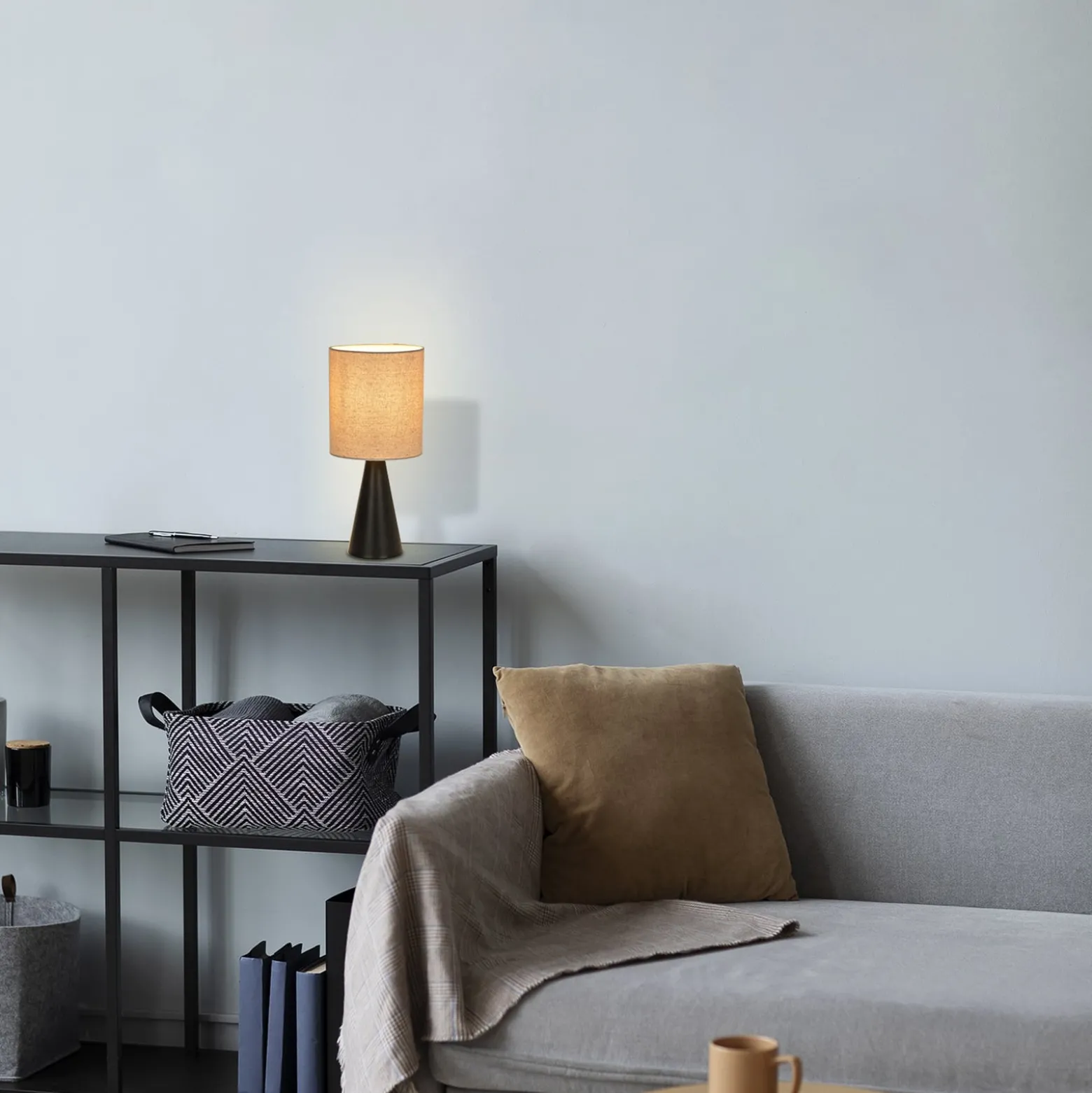 Tischlampe Sally, schwarz matt/beige Höhe 33 cm Metall/Stoff
