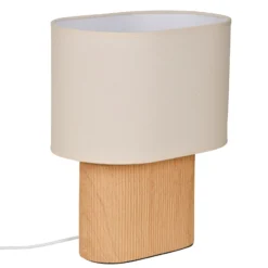 Tischlampe Santorini, holz hell/beige, 38 cm, Leinen/Keramik