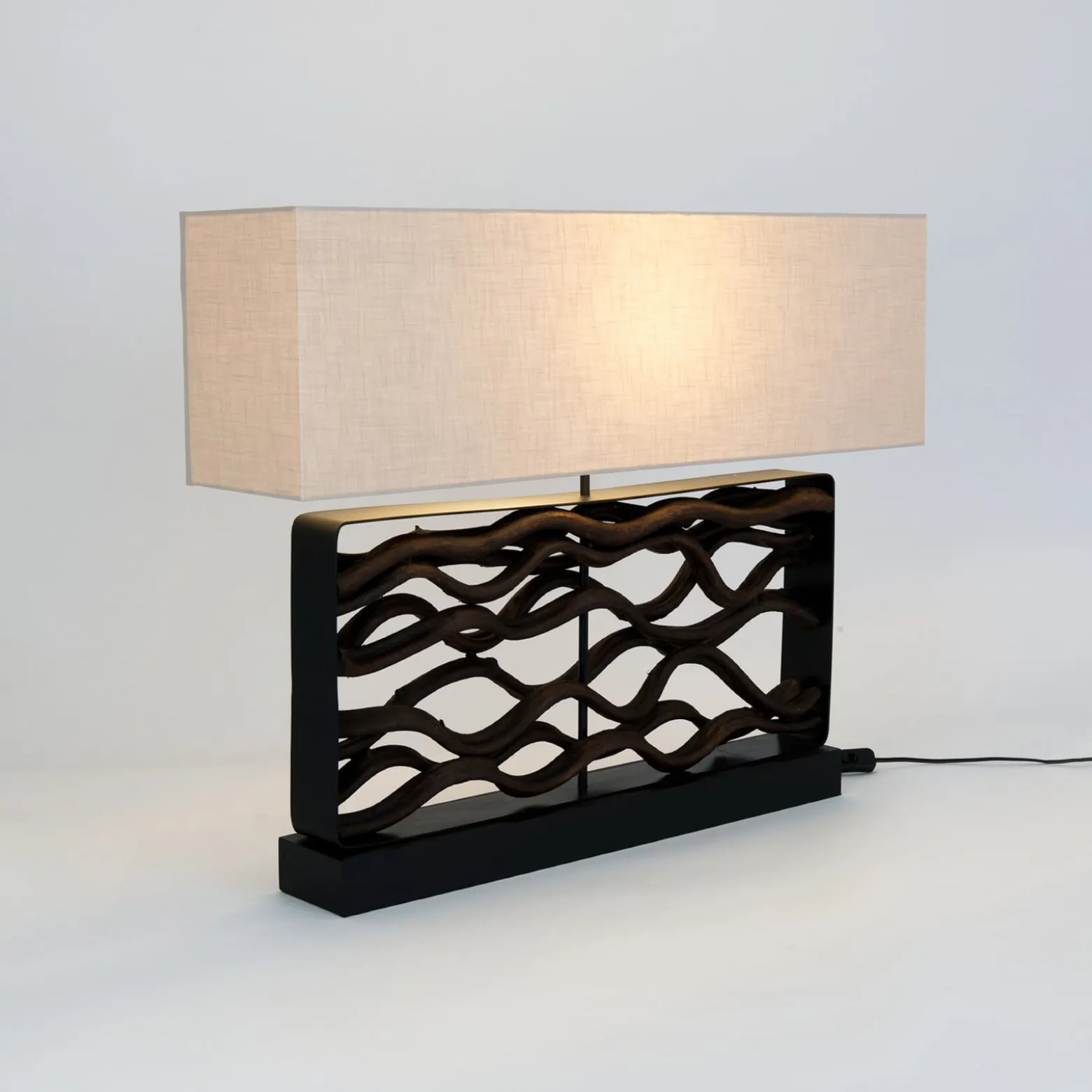 Tischlampe TREMITI NERO schwarz/beige Höhe 67 cm Holz/Textil
