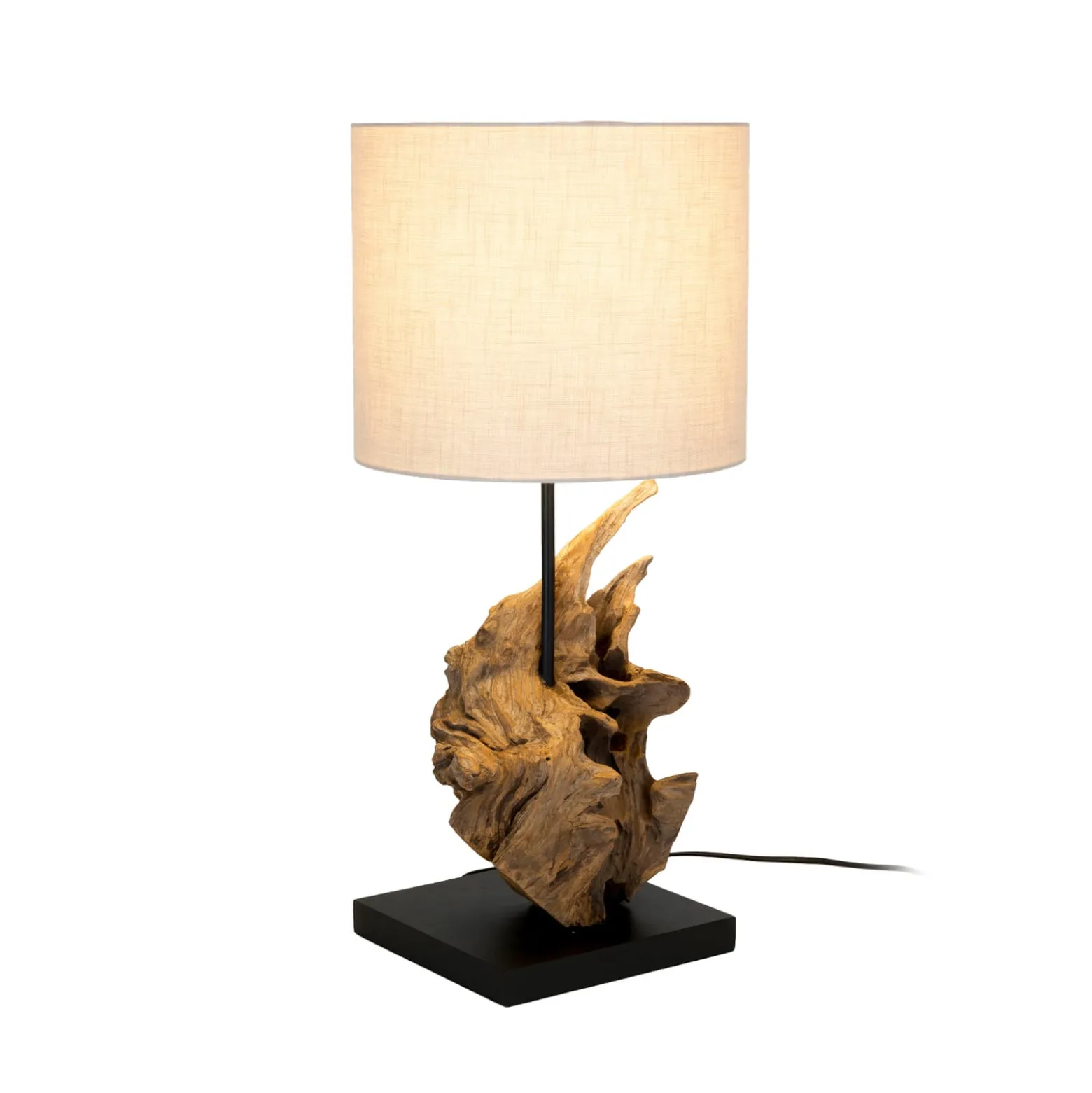 Tischleuchte Filicudi, beige/holzfarben, Höhe 60 cm, Leinen