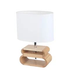 Tischleuchte Oslo, weiß/holz hell, Höhe 30 cm, Leinen/Holz