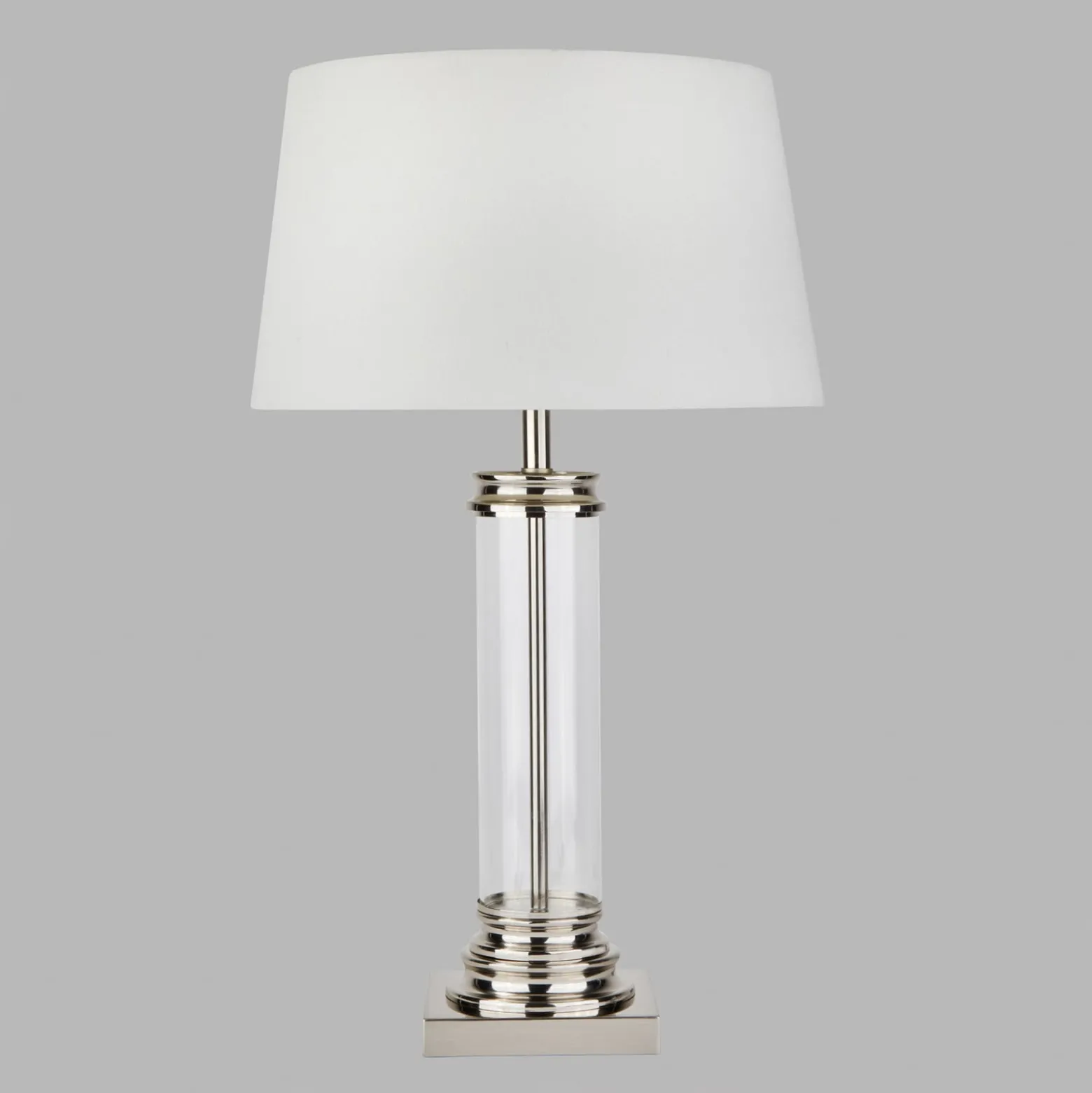 Tischleuchte Pedestal, silber mit Schirm in Creme