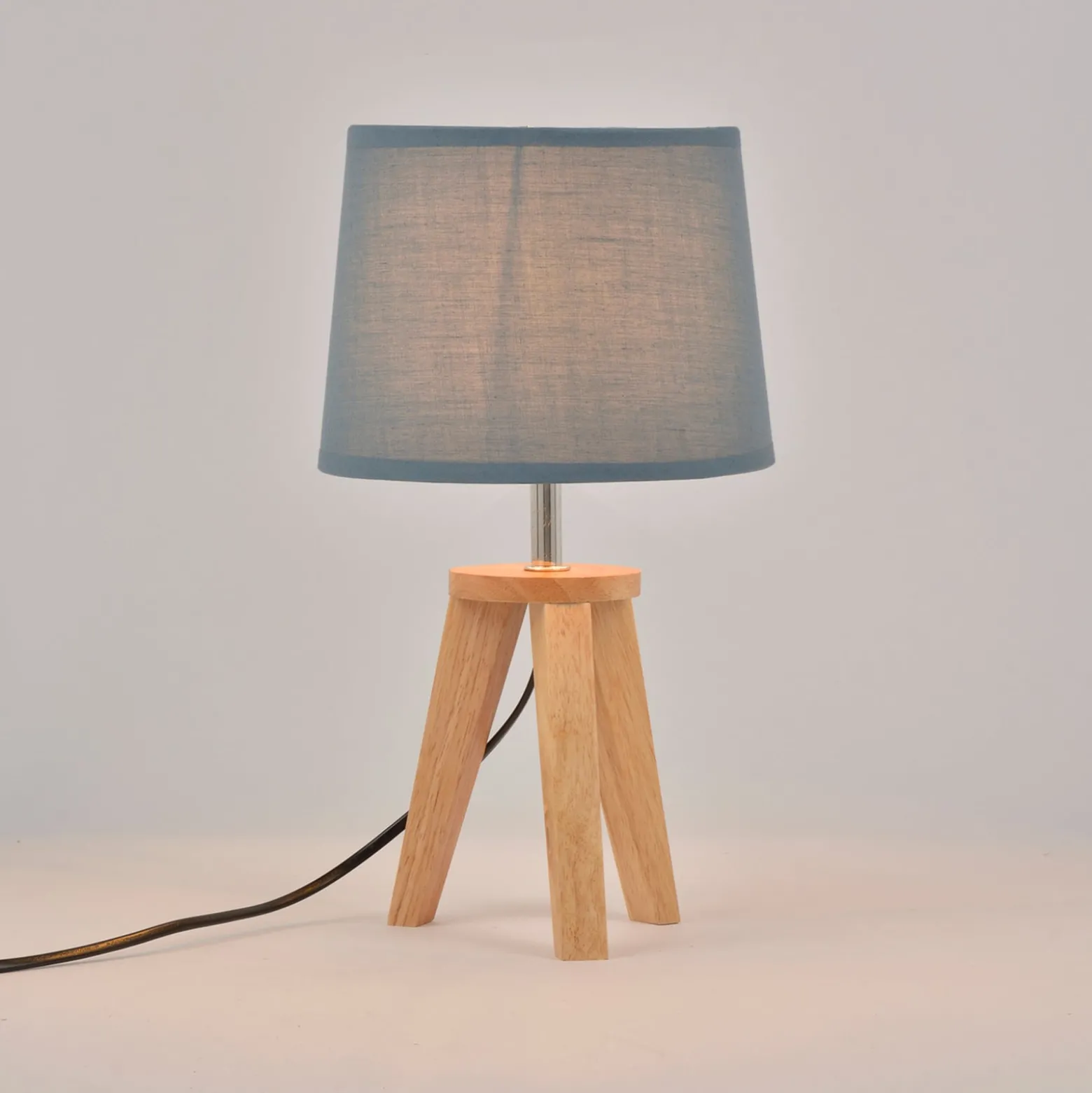 Tischleuchte Yoga, petrol/holz hell, 34 cm, Baumwolle/Holz