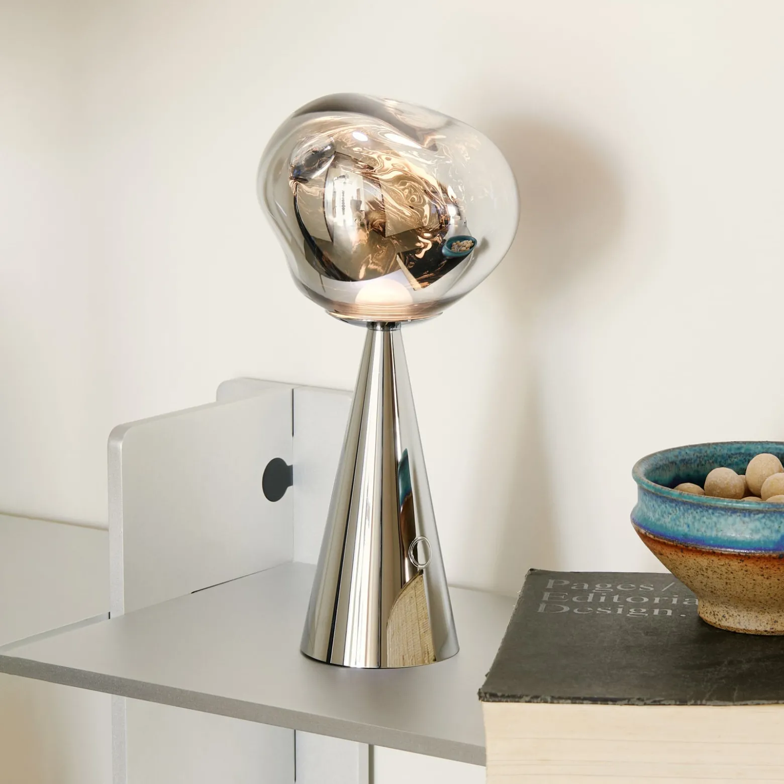 Tom Dixon LED-Akkutischlampe Melt Portable, silber, 29 cm