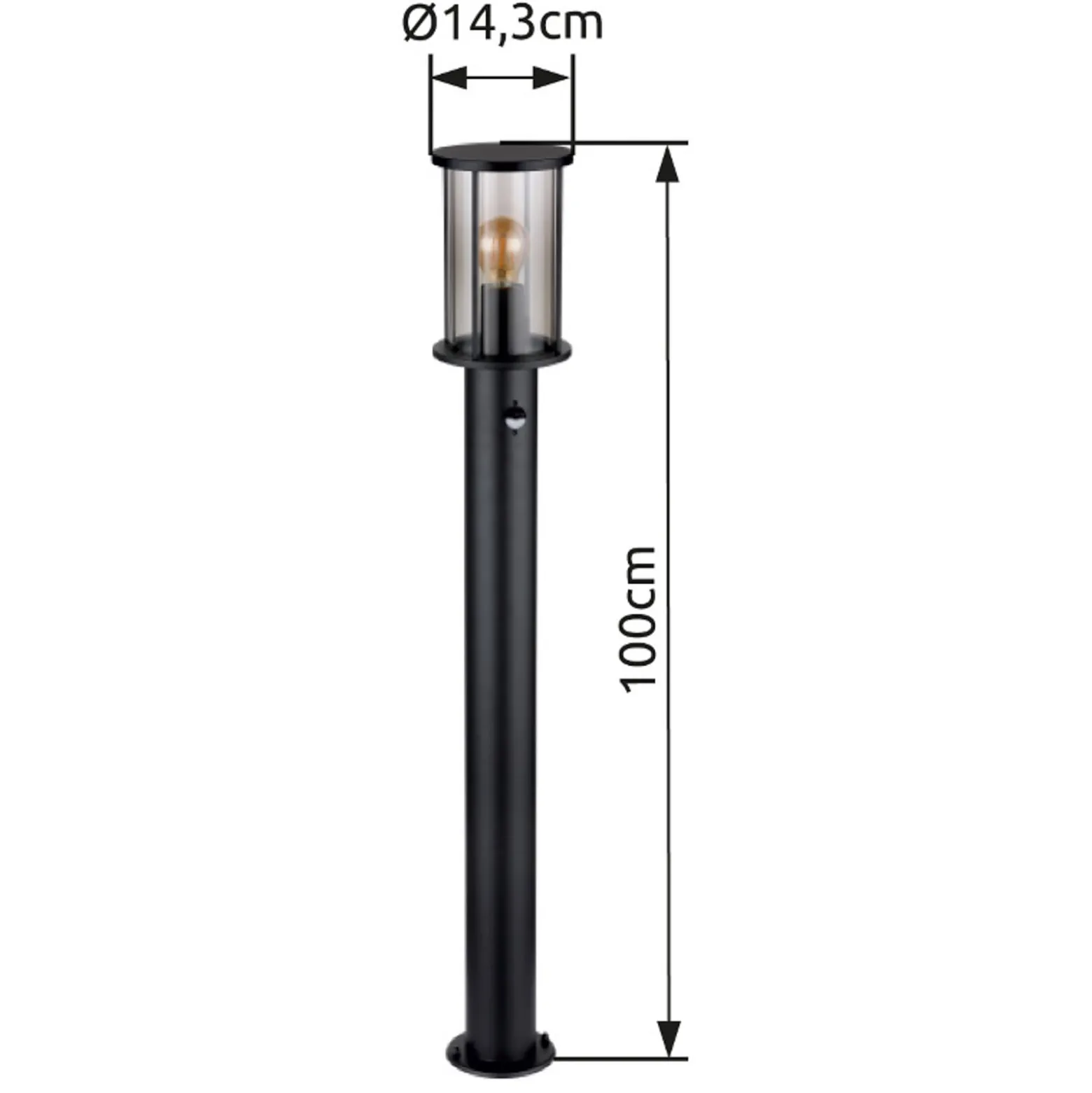 Wegeleuchte Gracey, schwarz, Sensor, 100 cm, IP54, E27