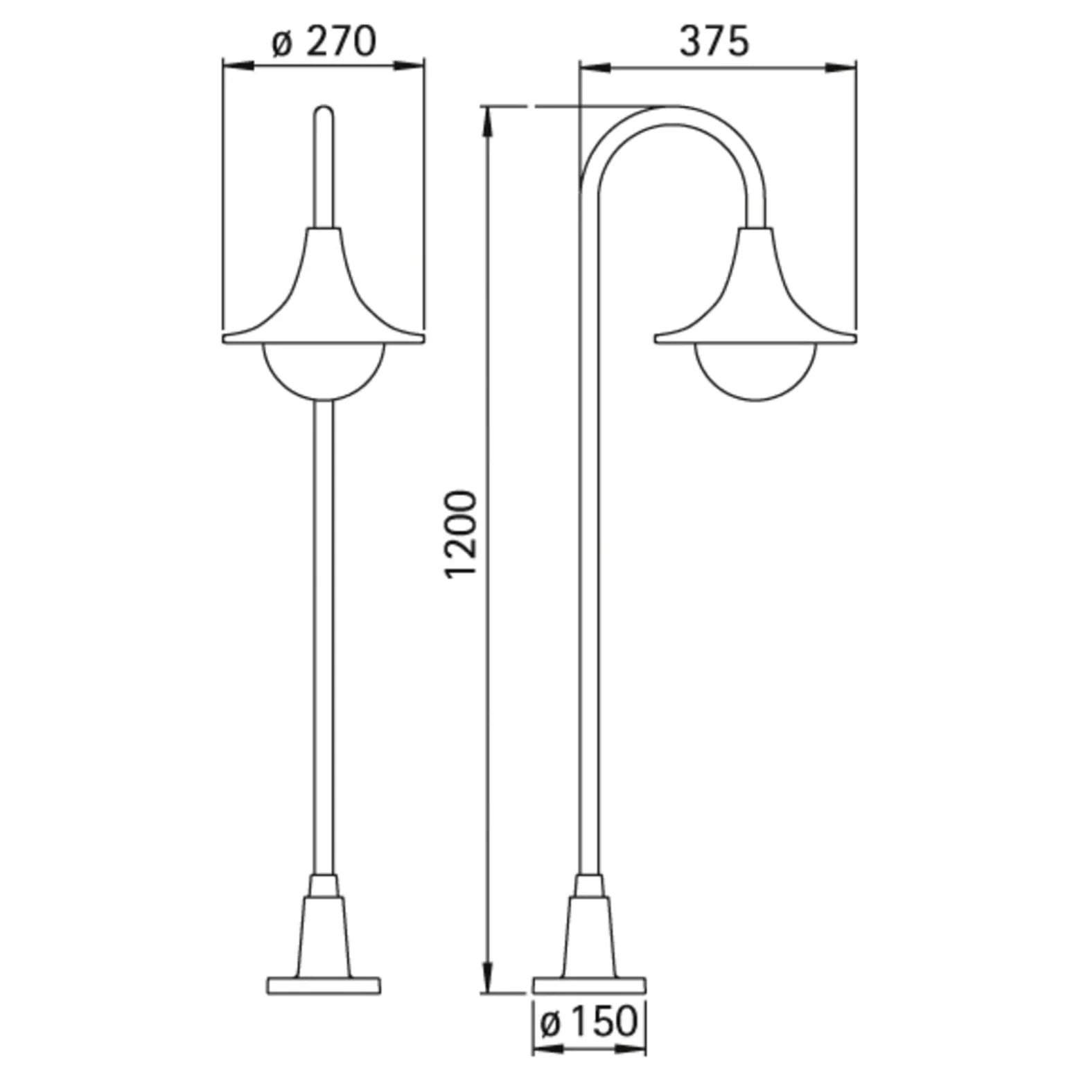 Wegeleuchte 169 in gebogener Form, schwarz